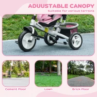 HOMCOM 6 in 1 Kids Trike Push Bike w/ Push Handle, Canopy, 5-point Safety Belt, Storage, Footrest, Brake, for 1-5 Years, Pink(m-6)