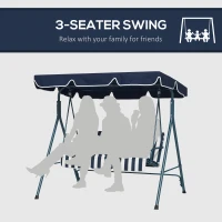 Outsunny 3 Seater Garden Swing Chair with Adjustable Tilting Canopy, Outdoor Hammock Bench with Steel Frame, Padded Seat for Patio Yard Outside, Blue(m-6)
