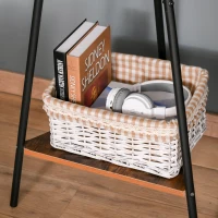 HOMCOM Cabide de Pé Metálico com 6 Ganchos e Prateleiras Cabide de Pé para Pendurar Roupas Bolsas Chapéus 46x52x182 cm Preto e Madeira(m-7)
