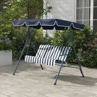Outsunny 3 Seater Garden Swing Chair with Adjustable Tilting Canopy, Outdoor Hammock Bench with Steel Frame, Padded Seat for Patio Yard Outside, Blue(m-8)