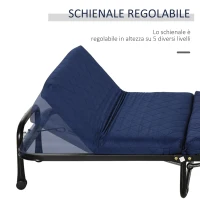 HOMCOM Brandina Pieghevole, Letto Singolo con Materasso Imbottito e Schienale Regolabile su 5 Livelli, Blu, 184x65x26cm(m-5)