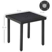 Outsunny Garden Side Table End Table Patio Coffee Table with Umbrella Hole, Steel Frame for Balcony, Black(m-3)