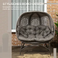 Outsunny Fotel ogrodowy dla 2 osób, składany, duża poduszka siedziska, rama stalowa, Kolor: Piaskowy, 126 x 75 x 142 cm(m-4)