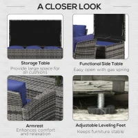 Outsunny 6 Pieces Outdoor Rattan Wicker Sofa Set Sectional Patio Conversation Furniture Set w/ Storage Table & Cushion Navy Blue(m-6)