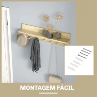 HOMCOM Móvel Cabide de Entrada com 7 Ganchos Prateleira de Armazenamento para Chaves Roupas Bolsas para Entrada Corredor Quarto 80x12x20 cm Natural(m-6)