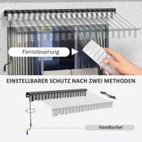 Outsunny Markiza przeciwsłoneczna Tarasowa Markiza, odporna na warunki atmosferyczne, 1 korbka, 395 x 250 x 150 cm, Szary + Biały(m-4)