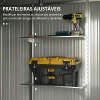Outsunny Abrigo de Jardim 2,7 m² 238x132x198,5 cm com Base Prateleiras Ajustáveis 2 Portas e 2 Janelas de Ventilação Cinza Escuro(m-5)