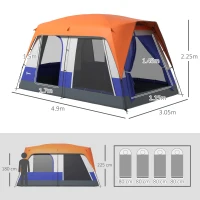 Outsunny Six-Man Camping Tent, with Small Rainfly and Accessories - Orange(m-3)