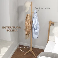HOMCOM Cabide de Pé de Madeira com 8 Ganchos para Pendurar Roupa e Bolsas Forma de Árvore para Corredor Entrada 40x40x165 cm Natural(m-5)