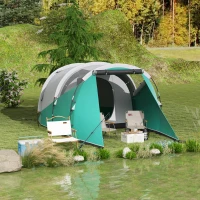Outsunny Three-Man, 3000mm Water-Resistant Two-Room Tunnel Tent - Green(m-10)