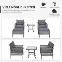 Outsunny Rattan Gartenmöbel Set für 4 Personen Balkonmöbel Set Sofa mit Hocker Tisch Sitzgruppe Stahl Grau(m-7)