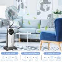 HOMCOM Wentylator 2 w 1, wyświetlacz LED, z funkcją zegara, Ø 44,5 x 135W cm, Srebrny + Czarny(m-8)