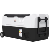 HOMCOM Geleira Elétrica de Compressor Portátil 30,5L para Carro -20℃ a 20℃ com 2 Rodas Alças e Congelador 56,8x33x26,2 cm Preto(m-11)