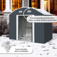 Outsunny Abrigo de Jardim 2,7 m² 238x132x198,5 cm com Base Prateleiras Ajustáveis 2 Portas e 2 Janelas de Ventilação Cinza Escuro(m-8)