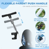 HOMCOM 6 in 1 Tricycle for Kids with 5-point harness straps, Removable Canopy, Blue(m-6)