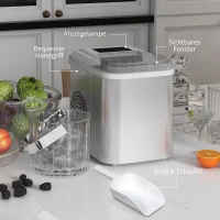 HOMCOM Maszyna do Lodu, Producent Lodu, 12 kg/Dzień, 9 Kostek w 6-13 Min, 30,3 x 22,8 x 29 cm, Biały(m-5)