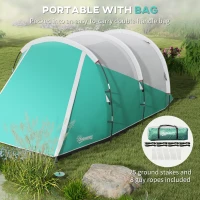 Outsunny Three-Man, 3000mm Water-Resistant Two-Room Tunnel Tent - Green(m-8)