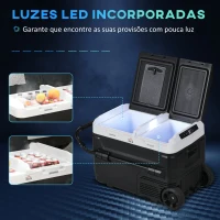 HOMCOM Geleira Portátil 40L com Dupla Zona Refrigeradora para Carro -20℃-20℃ 12 / 24V DC e 100-240V AC com Luz LED 80x47,5x46,6 cm Preto(m-6)