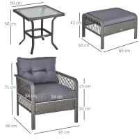 Outsunny Rattan Gartenmöbel Set für 4 Personen Balkonmöbel Set Sofa mit Hocker Tisch Sitzgruppe Stahl Grau(m-3)