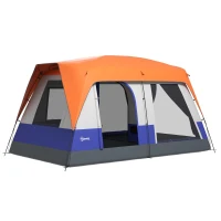 Outsunny Six-Man Camping Tent, with Small Rainfly and Accessories - Orange(m-1)