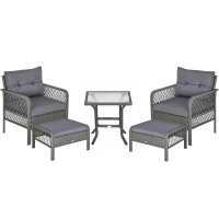 Outsunny Rattan Gartenmöbel Set für 4 Personen Balkonmöbel Set Sofa mit Hocker Tisch Sitzgruppe Stahl Grau(m-1)