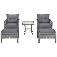 Outsunny Rattan Gartenmöbel Set für 4 Personen Balkonmöbel Set Sofa mit Hocker Tisch Sitzgruppe Stahl Grau(m-10)