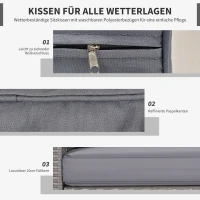 Outsunny Rattan Gartenmöbel Set für 4 Personen Balkonmöbel Set Sofa mit Hocker Tisch Sitzgruppe Stahl Grau(m-4)