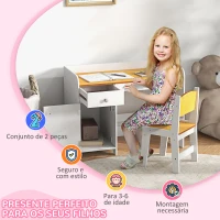 ZONEKIZ Conjunto de Secretária e Cadeira para Crianças Conjunto Infantil de 2 Peças com Gaveta e Armário para Quarto Branco e Natural(m-6)