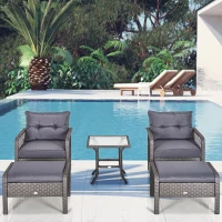 Outsunny Rattan Gartenmöbel Set für 4 Personen Balkonmöbel Set Sofa mit Hocker Tisch Sitzgruppe Stahl Grau(m-2)