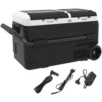 HOMCOM Geleira Portátil 40L com Dupla Zona Refrigeradora para Carro -20℃-20℃ 12 / 24V DC e 100-240V AC com Luz LED 80x47,5x46,6 cm Preto(m-11)