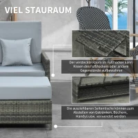 Outsunny Sofa ogrodowa z technorattanu, zestaw 2-osobowy, leżak ogrodowy, podnóżek, kolor szary(m-7)
