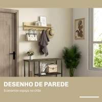 HOMCOM Móvel Cabide de Entrada com 7 Ganchos Prateleira de Armazenamento para Chaves Roupas Bolsas para Entrada Corredor Quarto 80x12x20 cm Natural(m-4)