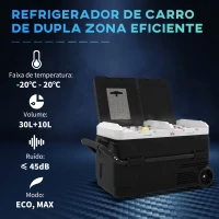 HOMCOM Geleira Portátil 40L com Dupla Zona Refrigeradora para Carro -20℃-20℃ 12 / 24V DC e 100-240V AC com Luz LED 80x47,5x46,6 cm Preto(m-4)