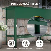 Outsunny Horta Vertical Elevada de Metal Horta Vertical com Rodas Alça Lateral e Prateleira Inferior para Cultivo 109x44x80 cm Verde(m-6)