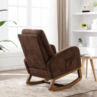 Poltrona a Dondolo Moderna Mid-Century per Cameretta e Soggiorno, Schienale Alto Imbottito, Marrone(m-7)