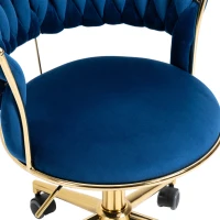 Fauteuil de relaxation design en velours pivotante à 360° avec hauteur réglable, pied doré, Bleu(m-7)