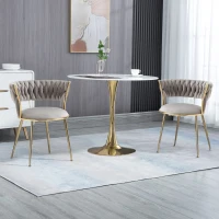 Juego de 2 Sillas de Comedor en Terciopelo Estilo Moderno con Respaldo Trenzado y Brazos Gris(m-2)