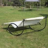 Outsunny Double Sun Lounger - Rocking Sunbed Daybed with Armrest and Headrest Pillow for Two, for Outdoor Patio Garden, Cream White(m-7)