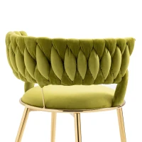 Ensemble de 2 chaises de salle à manger en tissu velours doux, style moderne avec dossier tressé et accoudoirs, Vert(m-7)