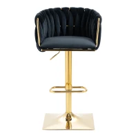 2 Tabourets de bar style art déco avec dossier et repose-pieds, chaise haute hauteur d'assise réglable pivotant 360°, noir(m-4)