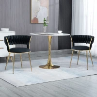 Juego de 2 Sillas de Comedor en Terciopelo Estilo Moderno con Respaldo Trenzado y Brazos Negro(m-6)