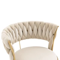 Juego de 2 Sillas de Comedor en Terciopelo Estilo Moderno con Respaldo Trenzado y Brazos Beige(m-10)