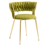 Ensemble de 2 chaises de salle à manger en tissu velours doux, style moderne avec dossier tressé et accoudoirs, Vert(m-6)