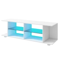 HOMCOM TV Stand, 145cm Modern TV Unit with Glass Shelves, RGB LED Light for 32 40 43 50 52 55 60 inch 4k TV, White(m-10)