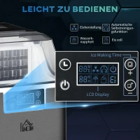 HOMCOM Maszyna do lodu 20 kg/24h 2,3 L zbiornik na lód z 3,2 L zbiornikiem na wodę Wyświetlacz Maszyna do kostek lodu - Automatyczny czarny czyszczenie 25,2 x 36 x 37,1 cm(m-4)