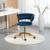 Fauteuil de relaxation design en velours pivotante à 360° avec hauteur réglable, pied doré, Bleu(m-8)