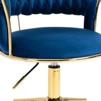 Fauteuil de relaxation design en velours pivotante à 360° avec hauteur réglable, pied doré, Bleu(m-5)
