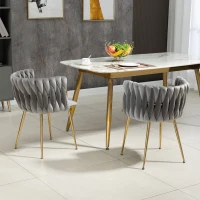 Set di 2 Poltrone da Pranzo in Velluto con Piedi in Metallo Ferro, Colore Grigio(m-8)