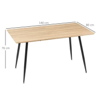 HOMCOM Stół jadalniany w stylu skandynawskim, stół kuchenny dla 4 osób, efekt drewna, 140 cm x 80 cm x 76 cm, Naturalny + Czarny(m-3)
