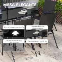 Outsunny Conjunto de Jardim Refeição de 8 Peças com 6 Cadeiras Dobráveis Mesa e Chapéu de Sol Inclinável Preto(m-4)